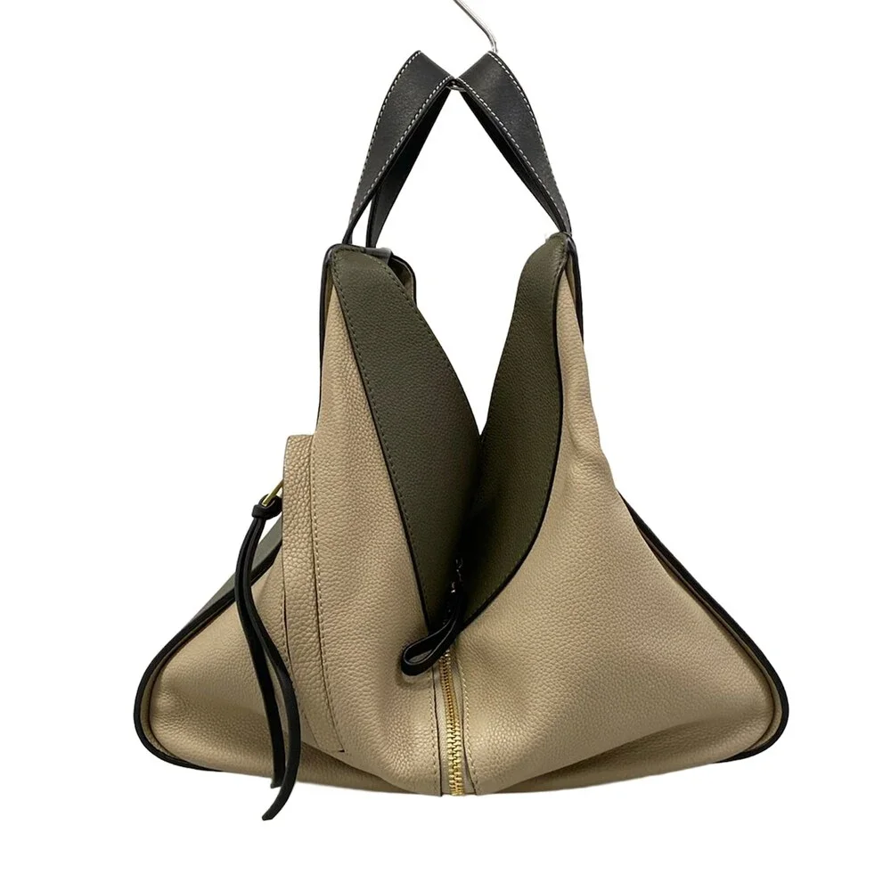 Loewe Hammock Medium Handbag 387.12RT38 Khaki Cream Black Soft grained calf